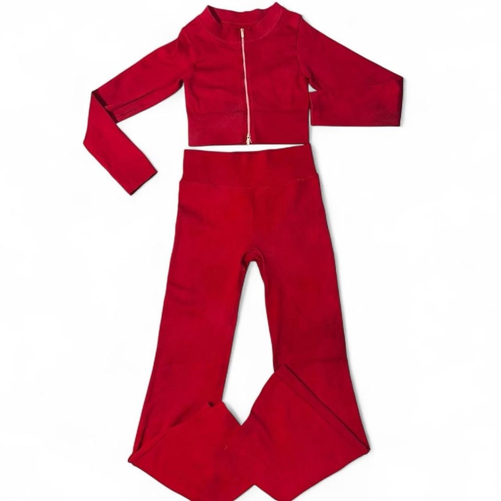 Women’s Mooslover ribbed flare yoga pants matching compression sporty zipper top